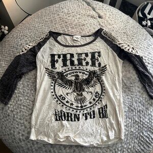 Daytrip White and Black Raglan Tee with Eagle Graphic